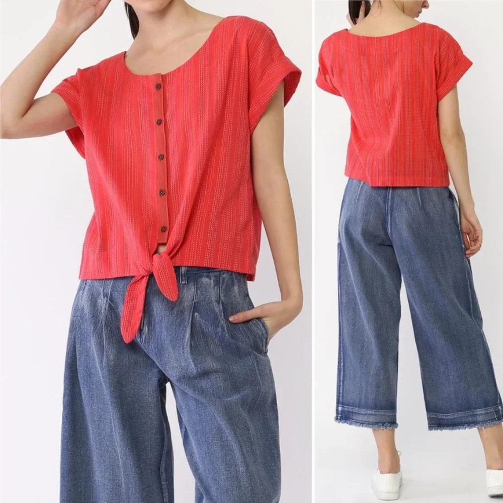 Anthropologie Mo:Vint Dani Shirt Front-Tie Button Up Blouse Small - Picture 1 of 12